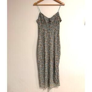 Y2K Baby Doll Blue Floral Slip Dress Womens Size L Midi Cottagecore Whimsy Fairy